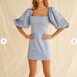 Forever 21 Puff Sleeve Blue Gingham Dress